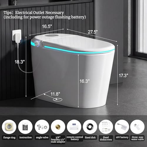 Image of Smart Toilet with Tank Electric Bidet Toilet with ADA Comfort Height | Heated Seat Auto Flush /Lid&Seat Foot Sensor UV-C light Dryer One Piece Toilet with with Siphon Flush 1.28 GPF MAP 1000g