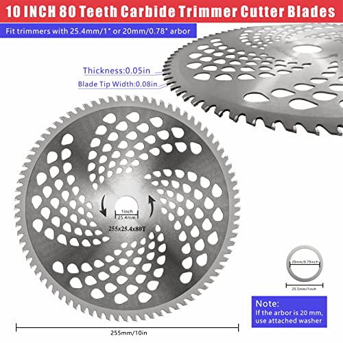 NeJesZoe 10" x 80 Teeth Carbide Tip Brush Cutter Blades Weed Trimmer Blade Head with Adapter Kit for Weed Eaters, for Husqvarna, Stihl Brush Cutter, String Trimmer, Lawn Mower(2 Pack) by NeJesZoe - Image 2