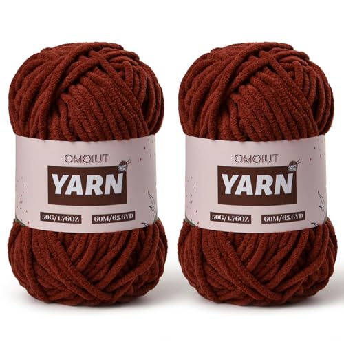 Image of 2 Packs Plush Chenille Chunky Crochet Yarn - Baby Yarn for Crocheting Soft - Velvet Yarns Knitting for Blankets Crafts - Fluffy Amigurumi Yarns 100g /131yds (2 Coffee)