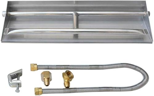 Miniatura 6 de Stanbroil Chimenea de gas natural de acero inoxidable, kit de quemador de sartén de doble llama, 26.5 pulgadas