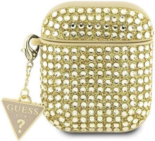 Guess GUA2HDGTPD Coque pour AirPods 1/2 Doré Strass Triangle Charm