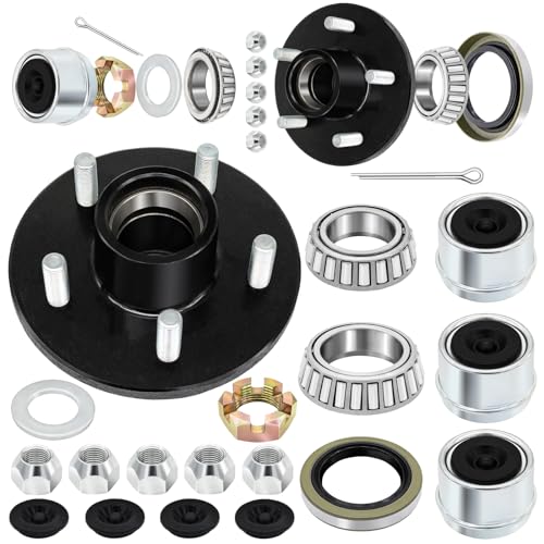 2 Sets Trailer Hub Kit 5 Bolt 4.5 for 3500 lb Trailer Axle, Including L44649 L68149 Bearing, Grease Seal, Dust Cap and Rubber Plug, Lug Nuts Fits for 1-1/16'' to 1-3/8
