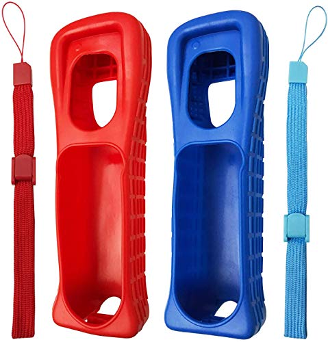 Lot de 2 coques en silicone avec dragonne pour télécommande Wii (rouge + bleu)