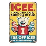 Drink Cool Delicious Fun ICEE Bear Vintage Advertising Metal Sign Print Aesthetic for Garden Yard Bar Porch Home Bedroom Kitchen Wall Decor Decor Gift 8 x 12 inch