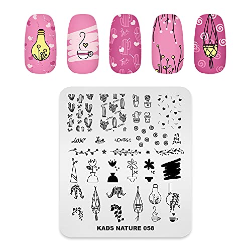 Rolabling Nail Stamping Plate Stainless Steel Nail Plates Template Nail Polish Stamping Nature Cactus Vase Image Stencil Manicure Printing Design (Na058) #TOP12