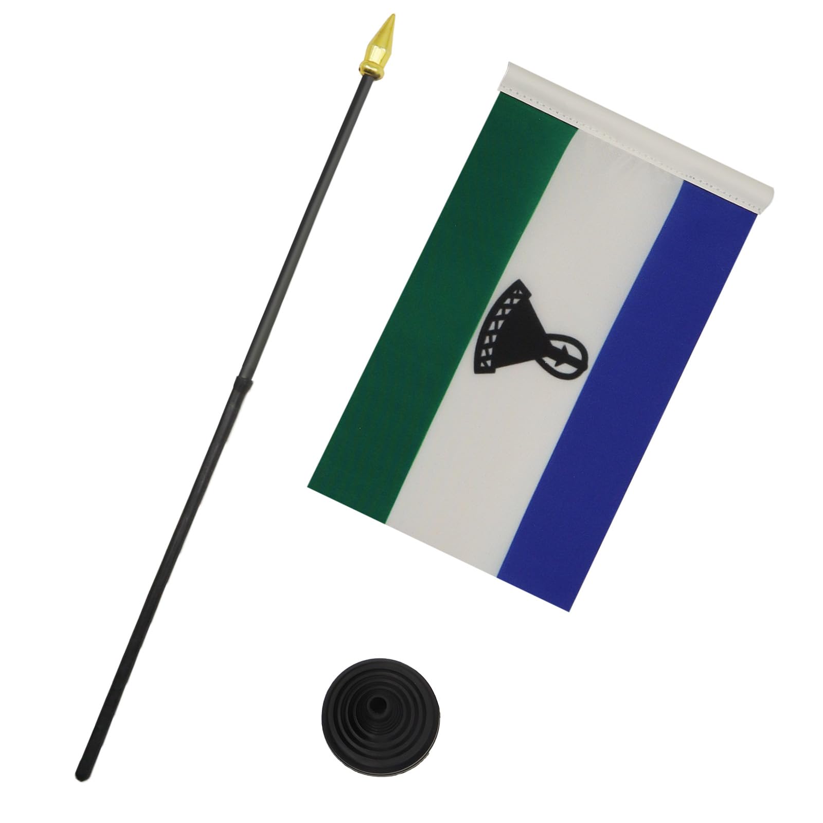 AZ FLAG, Lesotho Table Flag 4'' x 6'', Mosotho Mini Desk Flag 100% Polyester 15 x 10 cm, Office Mini Banner with 10'' Pole - Image 3