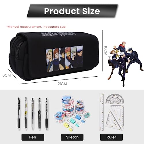 Image of Fancyku Jujutsu Kaisen Polyester Pencil Case, Anime Pencil Pouch, Cartoon Prints Pen Pouch, Large Capacity Pu Pencil Bag Stationery Organizer, Students Gift Children's Day Gift School Gift (Black)