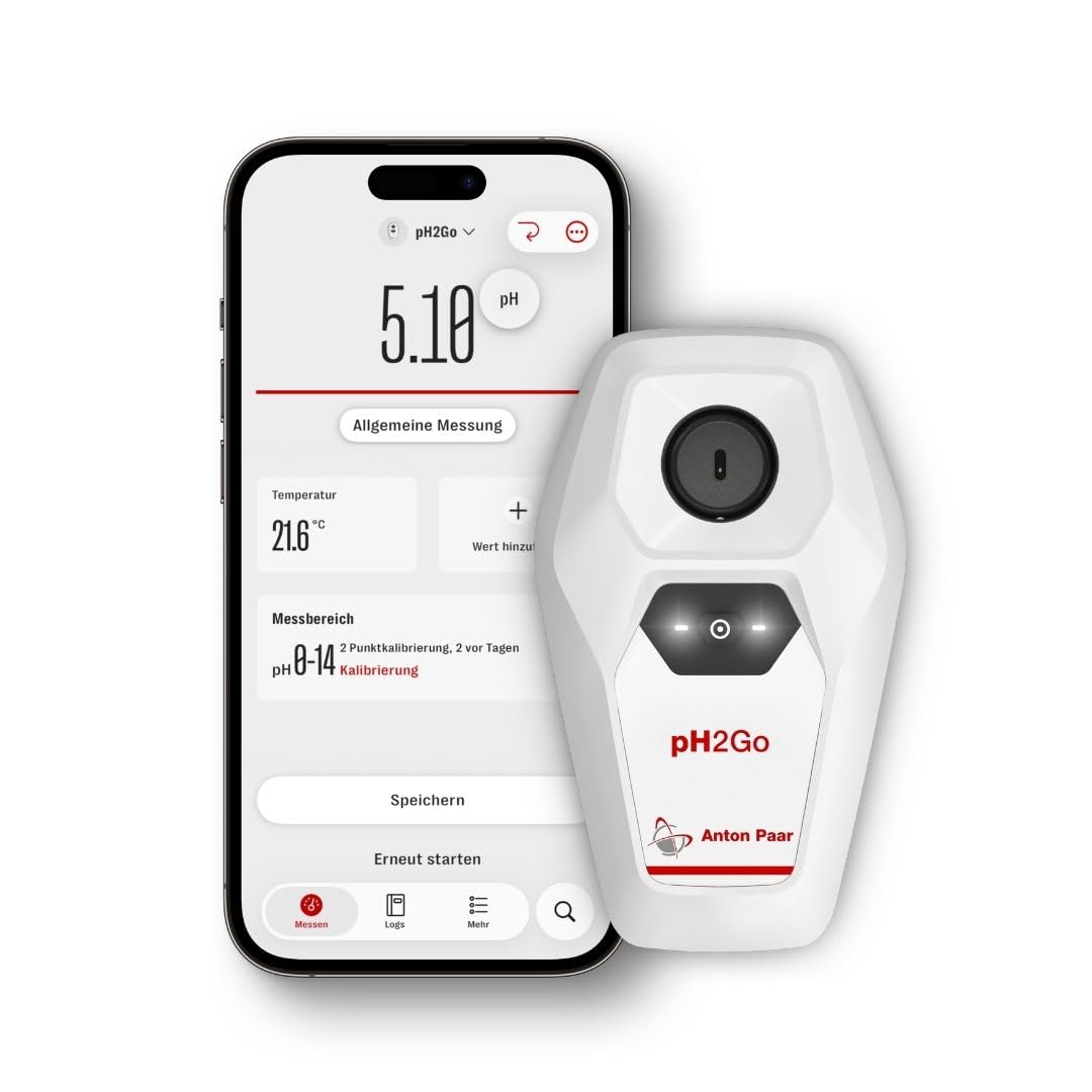 pH2Go - Digitales pH-Messgerät von Anton Paar – glasfreier ISFET-Sensor, einfache Kalibrierung (ATC), hohe Genauigkeit, iOS/Android App | Hydroponik, Aquarien, Pools, Wasserqualität, Bier, Wein
