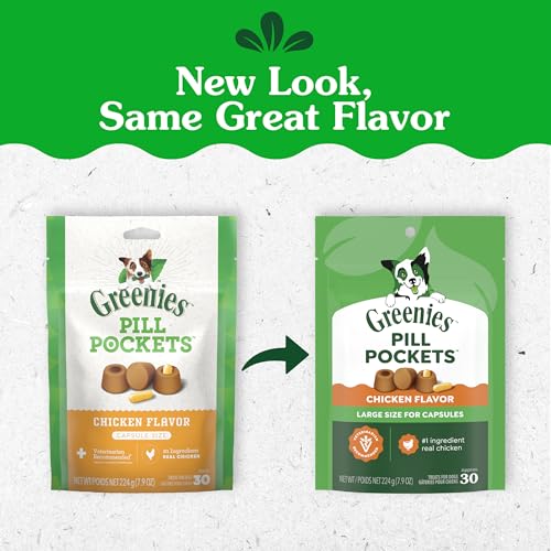 Image of Greenies Pill Pockets for Dogs Large Size, Soft Dog Treats, Chicken Flavor, 7.9 oz. Pouch (30 Treats)
