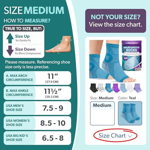 Image of BraceAbility Neuropathy Socks (Pair) - Peripheral Neuritis Compression Diabetic Toeless Foot Sleeves for Nerve Damage Pain in Feet, Ankle Gout, Plantar Fasciitis Relief Brace for Men and Women (M - Teal)