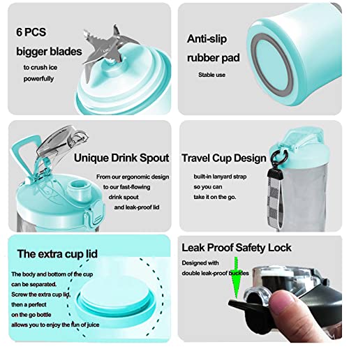 Portable Blender For Shakes And Smoothies,20Oz Travel Juice Blender Cup, Baby Food Crush Ice Frozen Mixing With 6 Blades 4000Mah Rechargeable Battery,For Home, Travel, Office (Light Blue) #TOP5