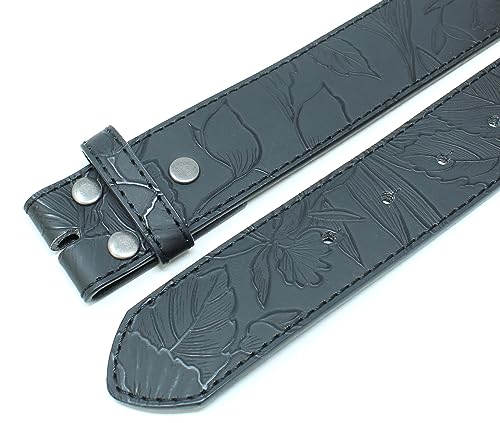 BC Belts Leather Belt Strap with Flower and Leaf Embossed Pattern 1.5" Wide with Snaps - Floral Vintage Style4
