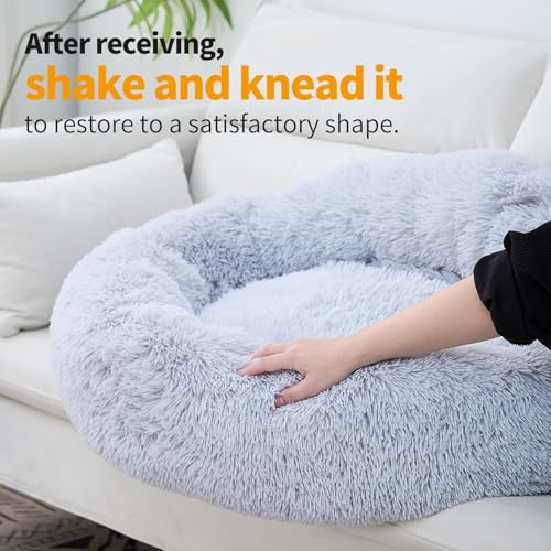 Image of RvPaws Donut Dog Bed, Dog Bed Round, Cat Bed, Cushion Washable Round Bed for Small Dogs, Cat, Indoor (Light Grey, 20 Inch, Small)