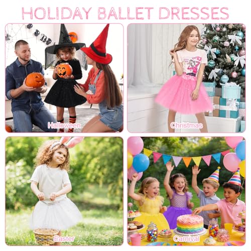 AYBUY Tüllrock Mädchen, Sparkle Tütü Rock Ballett Röcke, Pailletten Tütü Kinder mit Elastischer Bund, Ballettrock Prinzessin Minirock für Karneval, Halloween, Party Kostüm für Mädchen 2-7 (Weiß)