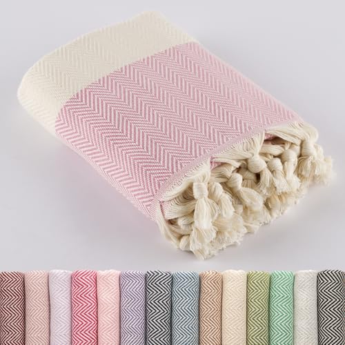 Stark und Weich LUCIDUS Toalla Turca de Playa XXL (100x200 cm)   100% Algodón Peshtemal Fouta   Toalla Hammam Grande de Secado Rápido, Ligera y Sin Arena para Baño, Sauna y Yoga (Rosa Claro)