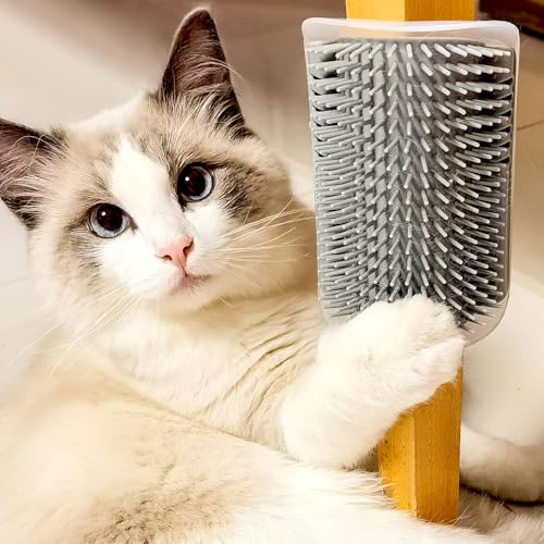 QWORK® 4 Stück Katzenbürste Wand Ecke Grooming Brush mit Montageschrauben und Adhesives (Grau)
