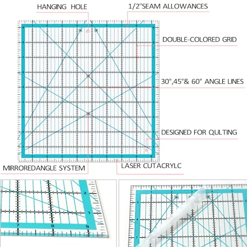 image for BSGOGO Quilting Rulers, Acrylic Quilt Ruler,4 Square Fabric Cutting Ru