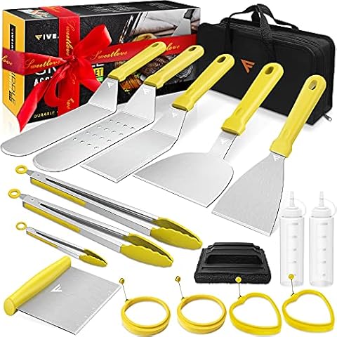 FiveJoy Griddle Accessories Kit, Flat top Grill Set for Blackstone and Camp Chef, BBQ Spatula Tools with Metal Spatula, Scraper, Egg Rings, Cleaning Kit for Camping (17 PCS)- Gift for Men, Women, Dad Cover