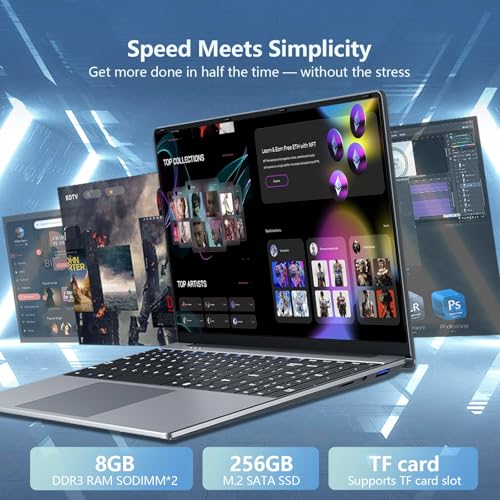 Image of Laptop, 2026 New Laptop Computer, Lap Top PC Core M3-6Y30(Beat N4000), 8GB RAM 256GB SSD, 180Open, UHD Graphics, 15.6 inch IPS 1080P, WiFi 5, BT4.2, Win 11 /Office Laptops for Study Work, 2-Year Warranty