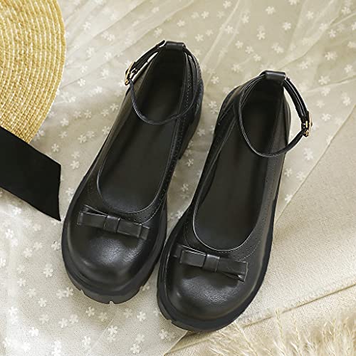 Shinelly Women Lolita Platform Chunky High Heel Pumps with Ankle Strap Bow3