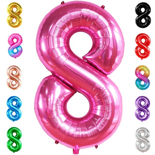 Image of KatchOn Foil Hot Pink 8 Balloon Number For Birthday Decorations - 40 Inch