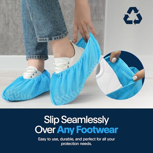 Image of Premium Disposable Boot & Shoe Covers Booties | 50 Pack | Durable, Non-Slip, Non-Toxic, Water Resistant, Recyclable Protectors for Indoor & Outdoor | Large Size Fits Most Shoes