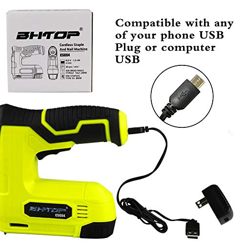 BHTOP Cordless Staple Gun, 4V Power Brad Nailer/Staple Nailer，Electric Staple with Rechargeable USB Charger, Staples and Brad Nails Included - Thumbnail 2