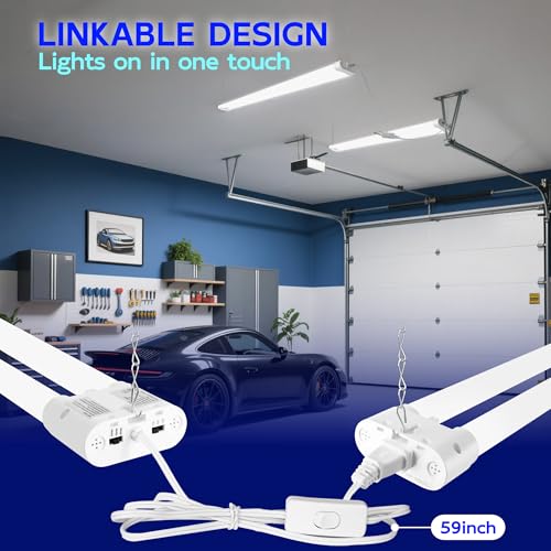 Image of hykolity LED Shop Lights 4FT with Power Cord,5500LM,3 Power Level&3CCT | Shop Light 4000 /5000 /6500K Tunable,25 /34 /42W Switchable,Linkable Hanging /Surface Mount Shop Lights for Workshop,Garage,4 Pack