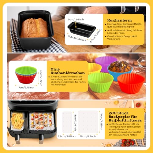 Airfryer Zubehör für Philips Dual Basket 3000-Serie, 9L (NA350/352) Heißluftfritteuse, 215 Stück Heißluftfritteuse Silikonform Zubehör für Philips Airfryer Dual Basket 3000 6L/3L, AirFryer Accessories