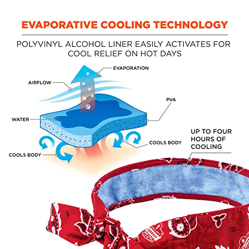 Image of Ergodyne Chill Its 6700CT Cooling Bandana, Lined with Evaporative PVA Material for Fast Cooling Relief, Tie for Adjustable Fit, Red Western, Each