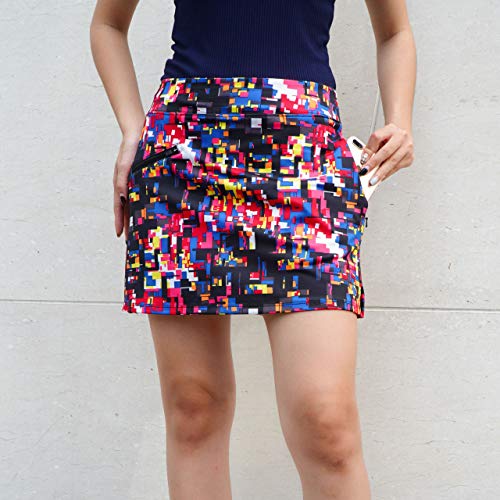 ryandrew Skort for Women Lightweight Activewear Skirt for Running Tennis Golf Workout Pickleball Walking Casual Colorful Blocks Zipper Pockets Large