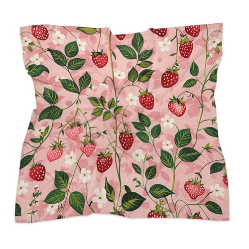 Peach Strawberry Print Silk Scarf Fashion Satin Head Scarf Lightweight Head Scarves for Neck Silk Scarves for Women Men Boho Hair Wrap Sleeping Kerchief Bandanas Pocket Square 18" X 18"3