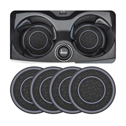 Image of Osilly Car Coasters for Cup Holder, 2.75 Inch No-Slip Anti Dust Insert Coaster, Universal Auto Waterproof Coasters Silicon Insulation Cup Mats for Woman Man, Suit for Vehicle (Black /Gray, 4PCS)