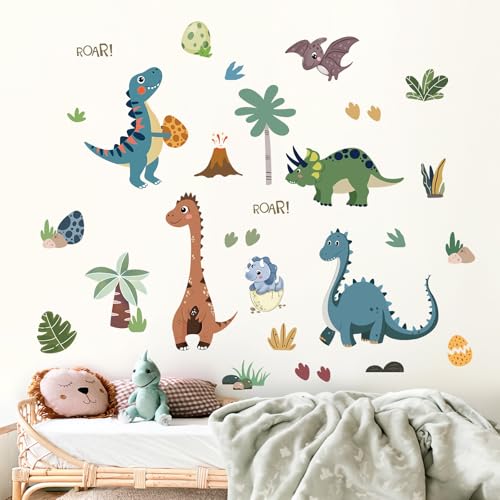 FUFUQUARE Adesivi Murali Dinosauri Blu Verde Dino Footprint Uova Decalcomanie Murali di Palma Fai da te per la Scuola Materna Camera da Letto per Bambini Sala Giochi Soggiorno