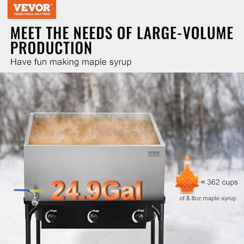 Image of VEVOR Maple Syrup Evaporator Pan, 24.9 Gal, 24 x 24 x 10 Inch Maple Syrup, 304 Stainless Steel Maple Syrup Pan, Evaporator Pan with 1 Valve and 3 Heating Methods, for Home, Outdoor