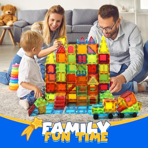 W Wise Block MAGNET BUILDING BLOCKS Magnetic Tiles For Kids Ages 3-5 4-8, 131Pcs Magnetic Blocks With 2 Cars, Learning Magnetic Building Blocks Sets, Educational Magnets Tiles Toys thumb #5