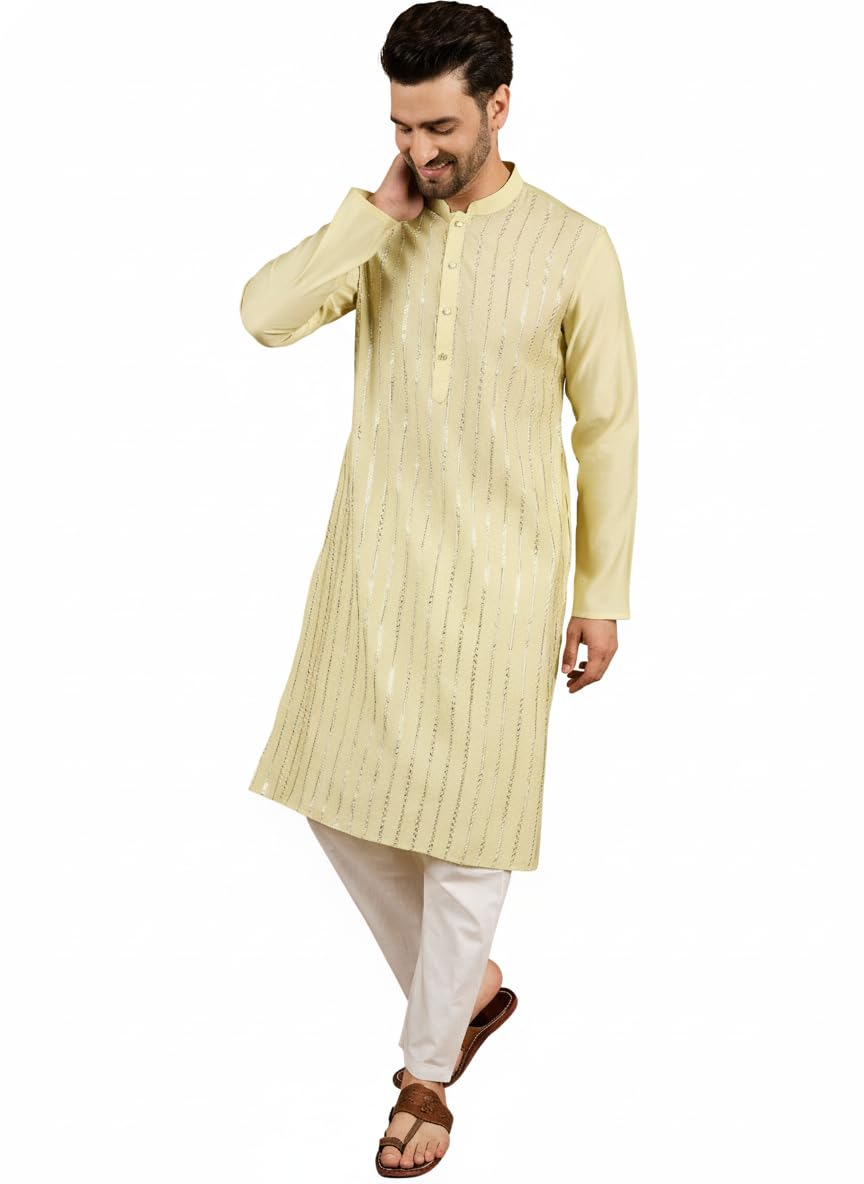amazon brand - tavasya Rayon Striped Regular Men's Ethnic Kurta-picture-10