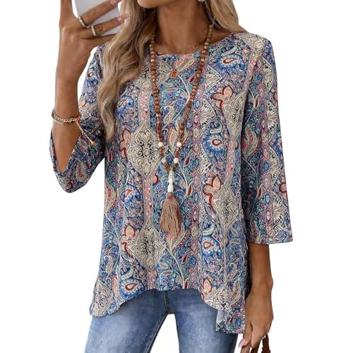 Totatuit 3/4 Sleeve Tunic Tops for Women Crew Neck Dressy Casual Blouses Summer Loose Flowy Tee Shirts 2026 S-3XL