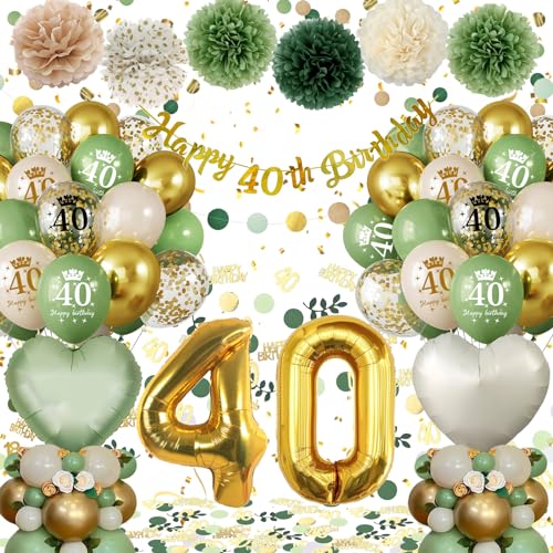 Decoração 40 aniversários verdes ouro, balões 40 aniversários, 40 anos balões decoração de aniversário, decoração de festa 40 aniversários, grinalda e balões para homens mulheres 40 anos de decoração