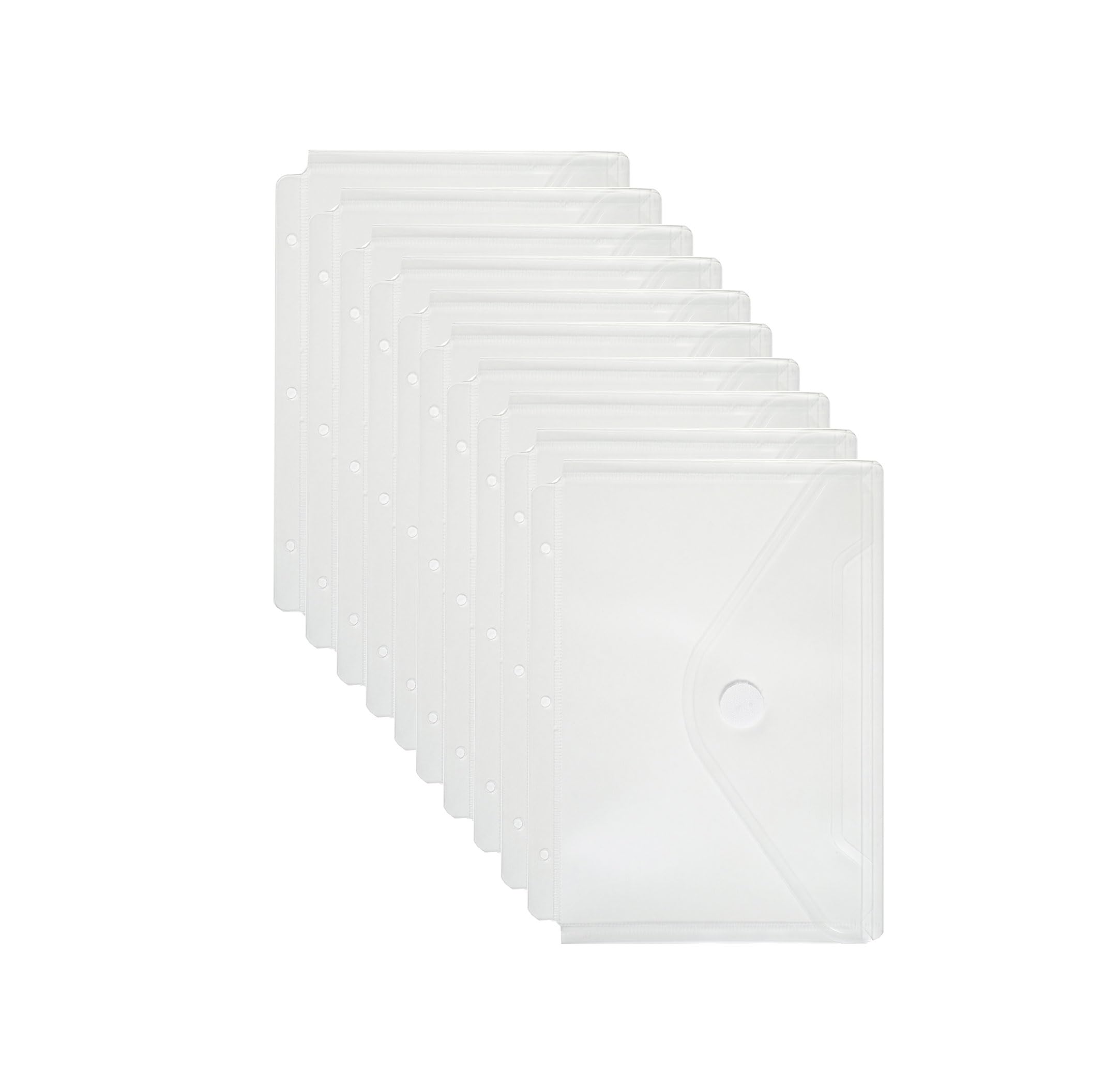 YESSART Plastic 3 Ring Binder Pockets Clear Pouches for 5.5’’ x 8.5’’ Paper Folder Organizer Hook Loop Closure 10 Pack
