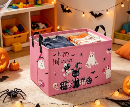 Image of Kids Basket Hlooween Storage Basket Gift Basket Rectangular Bedroom Decor for Books(Kitten Halloween)