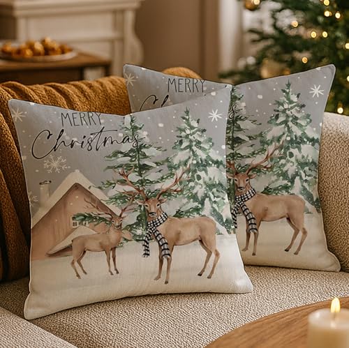 Luzzxfa 2er Set Elch Winter Weihnachten Kissenbezug 40x40 cm...