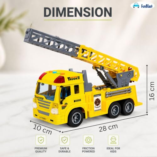 Image of FunBlast Fire Rescue Truck Toy - Realistic City Fire Engine with Light, Sound & Water Spray, Friction Powered Fire Truck Vehicle Toy for Kids Boys & Girls Age 3+ (Yellow)