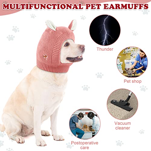 Image of Quiet Ears for Dogs, Dog Ear Muffs Noise Protection Knitted Dog Hats Pet Ears Warm Dog Ear Cover Winter Hat Dog Snood Head Wrap Bunny Costume for Medium to Large Dogs Cats Pets (Pink)