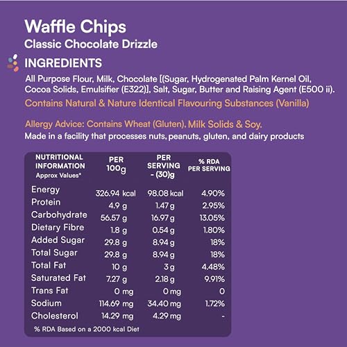 Image of Nova Nova Waffle Chips - Classic with Chocolate Drizzle | 100% Eggless | Freshly Baked | Pack of 2 (130g)