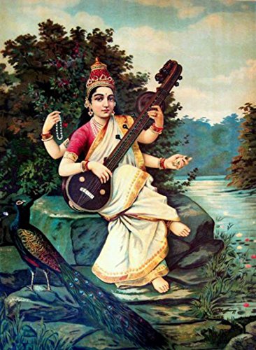 Image of Tallenge Paper Saraswati Raja Ravi Varma Mythology Collection Small Poster (Multicolour, 12x18-inch)