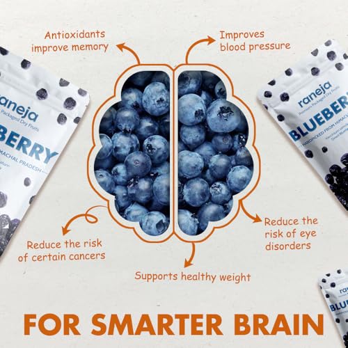 Image of Raneja 100% Natural Pre-mium Quality Blueberries 800Gm Without Added Sugar | Dried Seedless Blueberries | Dry Fruits | Healthy & Tasty Whole & Dried Blueberry | Rich in Calcium and Vitamin K