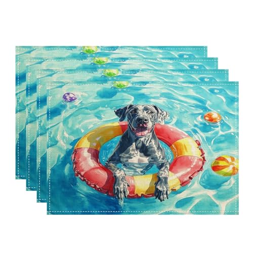 Funny Great Dane Dog - Juego de 4 manteles individuales de 12 x 18 pulgadas, salvavidas para piscina, 4 manteles individuales de temporada para comedor en casa, decoración de fiesta de mascotas