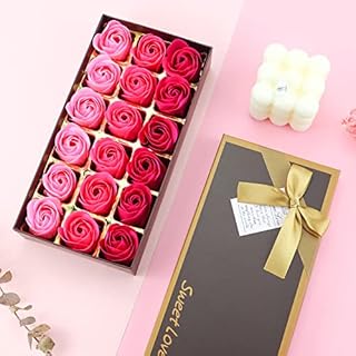 JIALEEY Floral Scented Bath Soap Rose Flower Petals, Plant Essential Oil Rose Soap Set Shaped Petals Gifts Ideas for Her Women Teens Girls Mom Birthdays, 18 PCS Pink