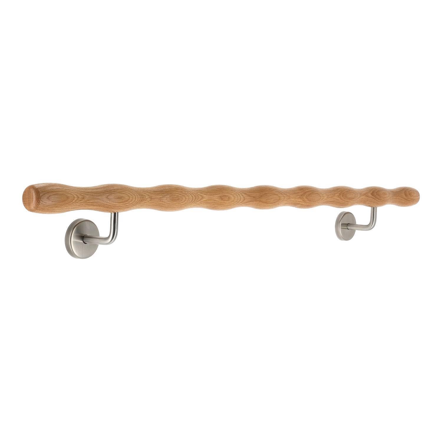 TIBU Barandilla de madera de roble ondulada con soporte de acero inoxidable en ángulo, barra de giro, varilla ginástica, barra ergogénica y entrenador de dedos, longitud de 100 cm y soporte modelo A